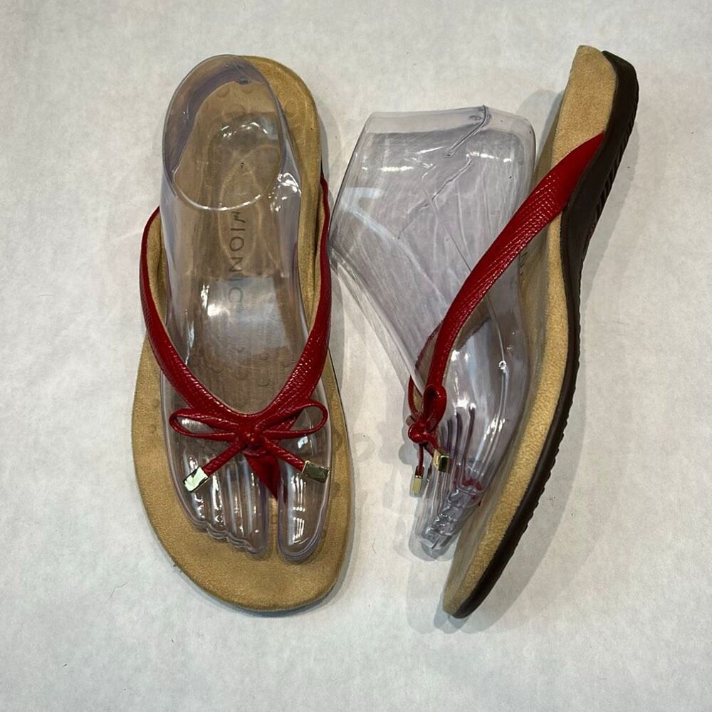 Vionic Bella Flip Flops Sandals Sz 9 Red Bow Orthotic Foot Bed